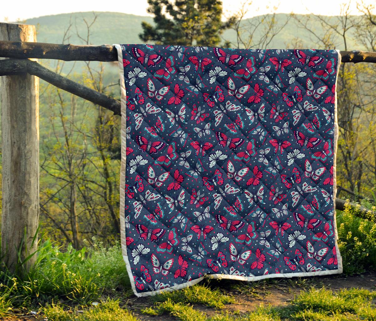 Butterfly Red Deep Blue Print Pattern Premium Quilt-JTAMIGO.COM