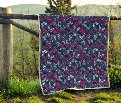 Butterfly Red Deep Blue Print Pattern Premium Quilt-JTAMIGO.COM