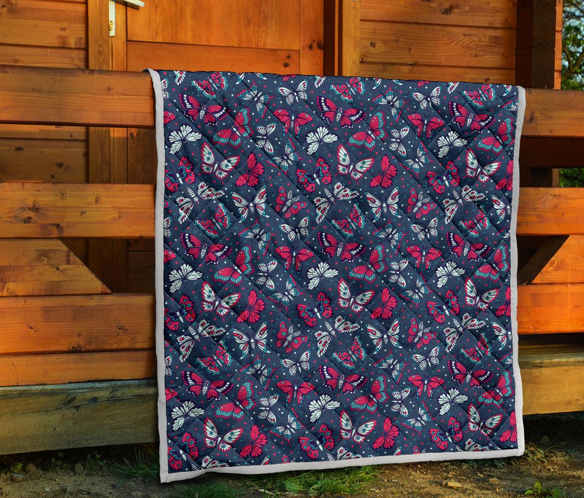 Butterfly Red Deep Blue Print Pattern Premium Quilt-JTAMIGO.COM