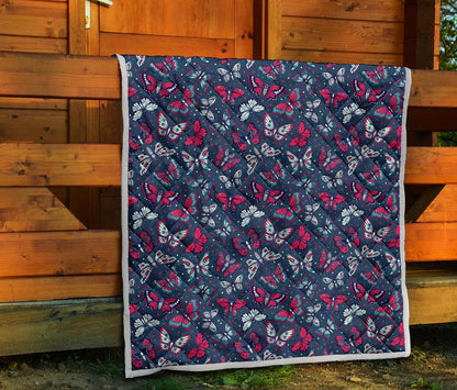 Butterfly Red Deep Blue Print Pattern Premium Quilt-JTAMIGO.COM
