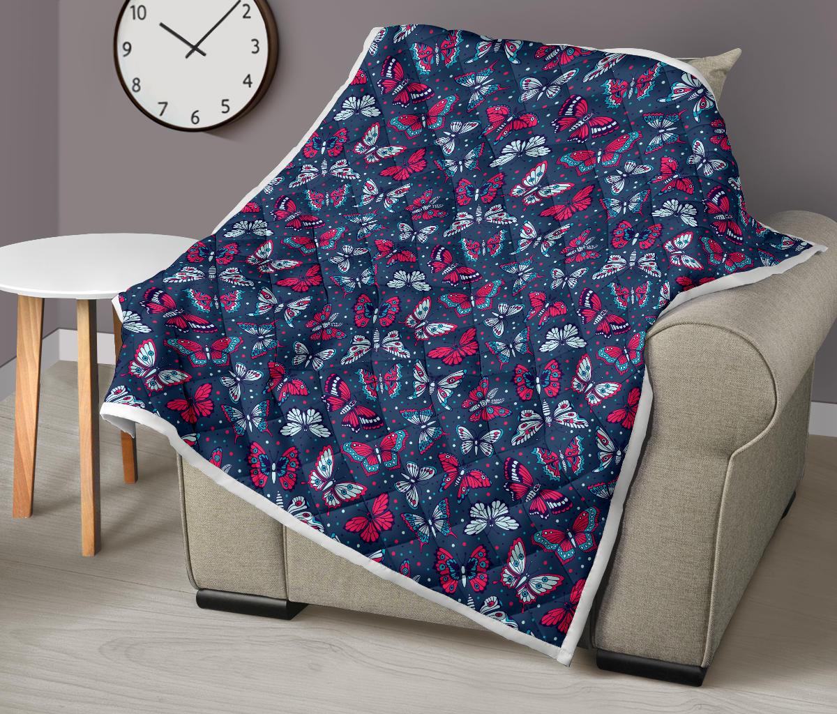 Butterfly Red Deep Blue Print Pattern Premium Quilt-JTAMIGO.COM