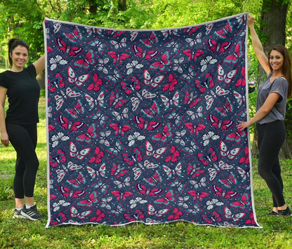 Butterfly Red Deep Blue Print Pattern Premium Quilt-JTAMIGO.COM
