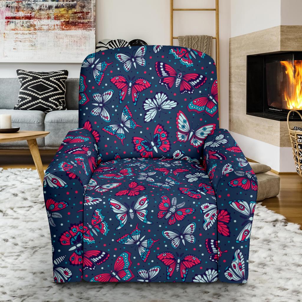 Butterfly Red Deep Blue Print Pattern Single Sofa Slipcover -JTAMIGO.COM