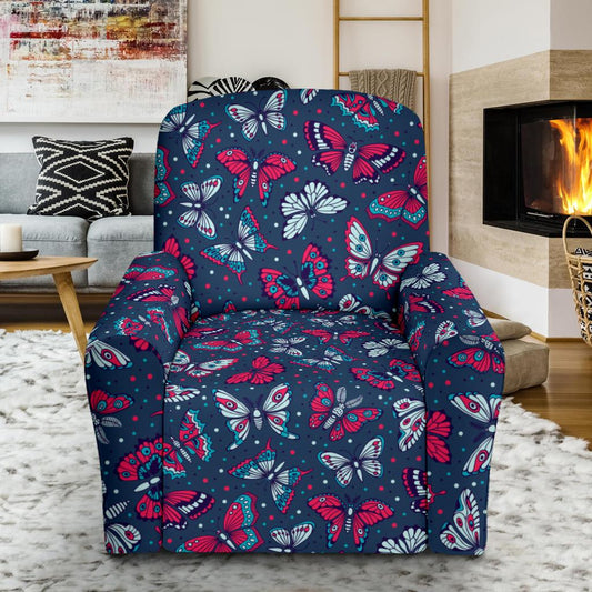 Butterfly Red Deep Blue Print Pattern Single Sofa Slipcover -JTAMIGO.COM