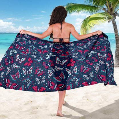 Butterfly Red Deep Blue Print Pattern Sarong Pareo Wrap