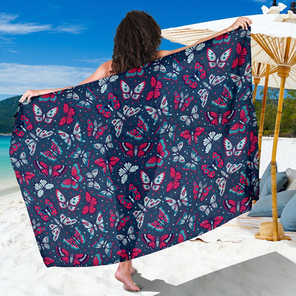 Butterfly Red Deep Blue Print Pattern Sarong Pareo Wrap