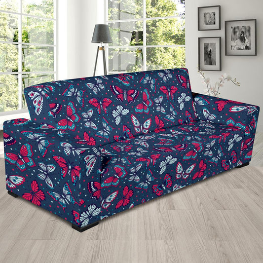 Butterfly Red Deep Blue Print Pattern Sofa Slipcover-JTAMIGO.COM