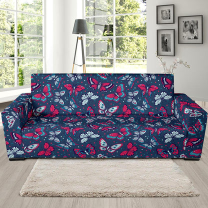 Butterfly Red Deep Blue Print Pattern Sofa Slipcover-JTAMIGO.COM