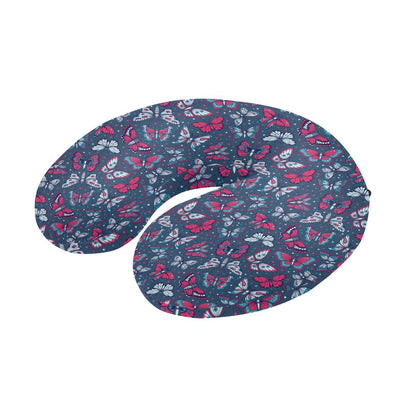 Butterfly Red Deep Blue Print Pattern U-Shaped Travel Neck Pillow-JTAMIGO.COM