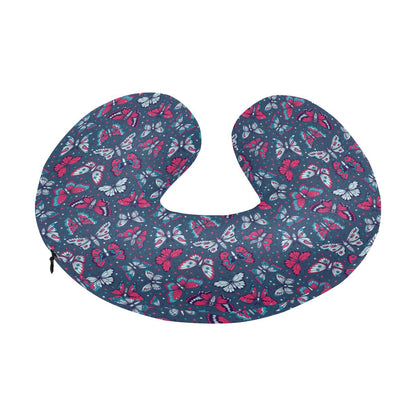 Butterfly Red Deep Blue Print Pattern U-Shaped Travel Neck Pillow-JTAMIGO.COM