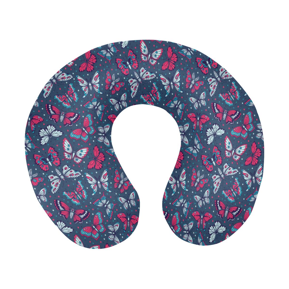 Butterfly Red Deep Blue Print Pattern U-Shaped Travel Neck Pillow-JTAMIGO.COM