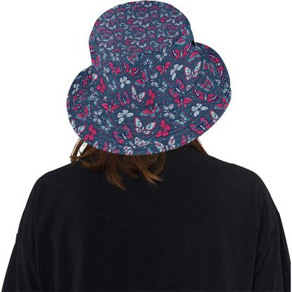 Butterfly Red Deep Blue Print Pattern Unisex Bucket Hat