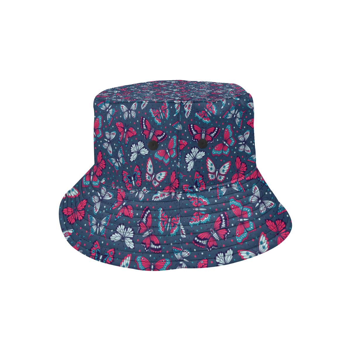 Butterfly Red Deep Blue Print Pattern Unisex Bucket Hat