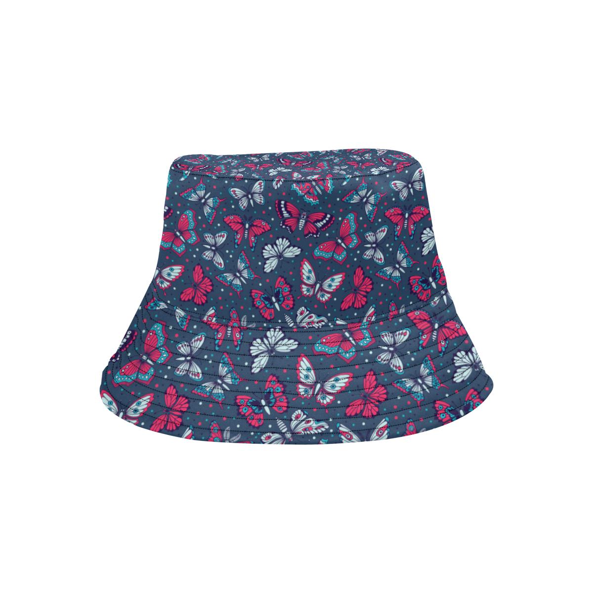 Butterfly Red Deep Blue Print Pattern Unisex Bucket Hat