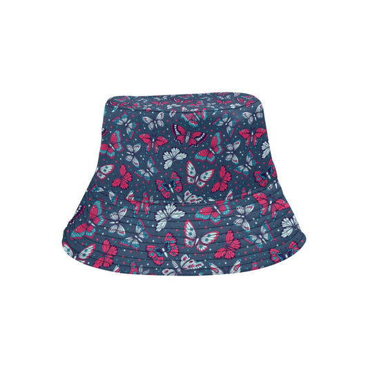 Butterfly Red Deep Blue Print Pattern Unisex Bucket Hat