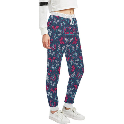 Butterfly Red Deep Blue Print Pattern Unisex Casual Sweatpants (Model L11)-JTAMIGO.COM