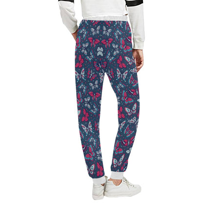 Butterfly Red Deep Blue Print Pattern Unisex Casual Sweatpants (Model L11)-JTAMIGO.COM