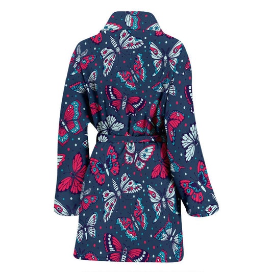 Butterfly Red Deep Blue Print Pattern Women Bath Robe-JTAMIGO.COM
