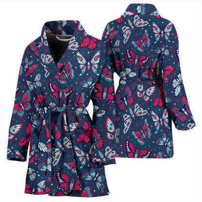Butterfly Red Deep Blue Print Pattern Women Bath Robe-JTAMIGO.COM
