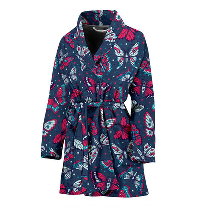 Butterfly Red Deep Blue Print Pattern Women Bath Robe-JTAMIGO.COM