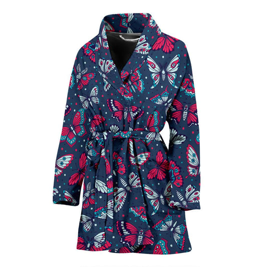 Butterfly Red Deep Blue Print Pattern Women Bath Robe-JTAMIGO.COM