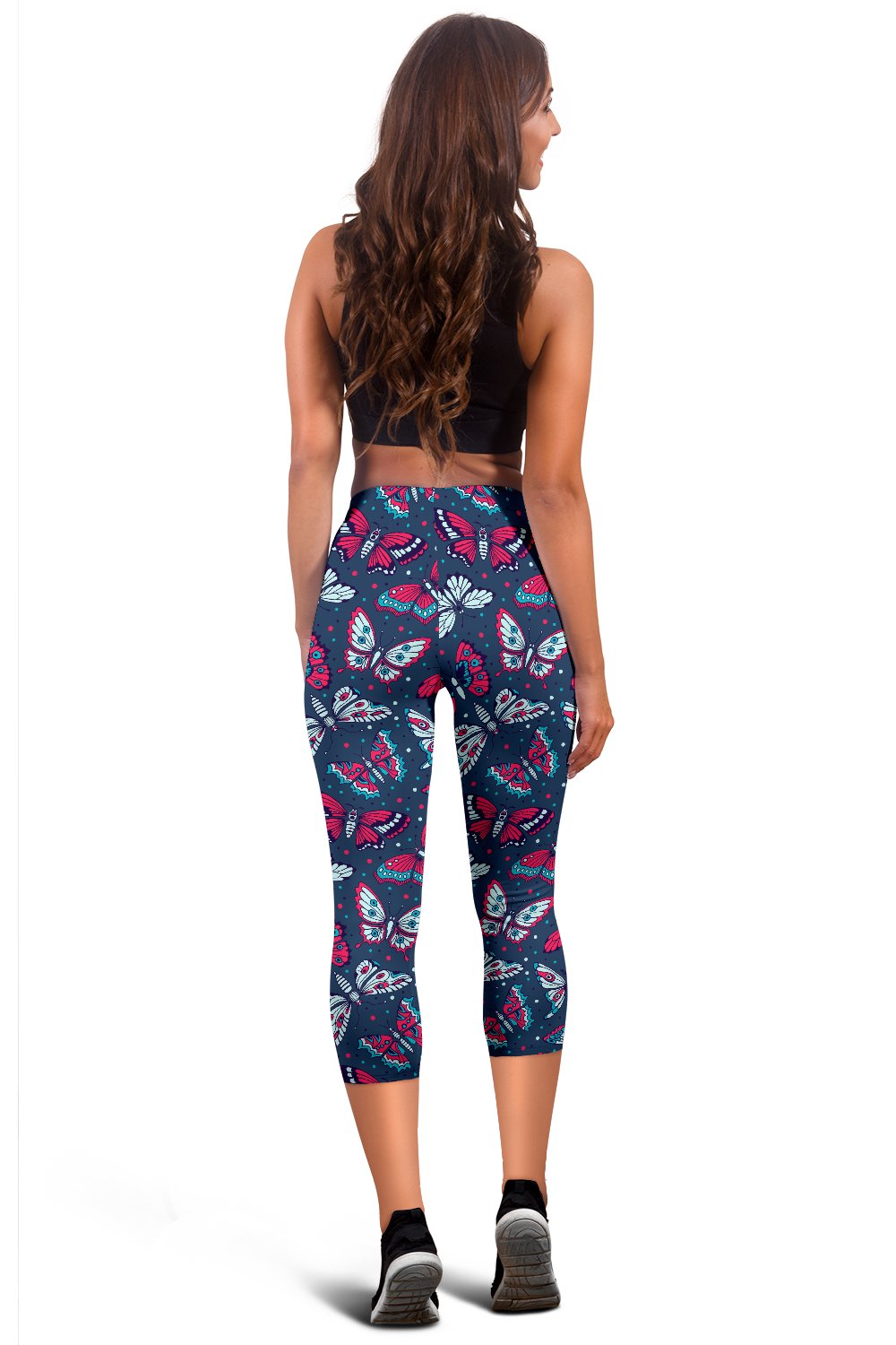 Butterfly Red Deep Blue Print Pattern Women Capris