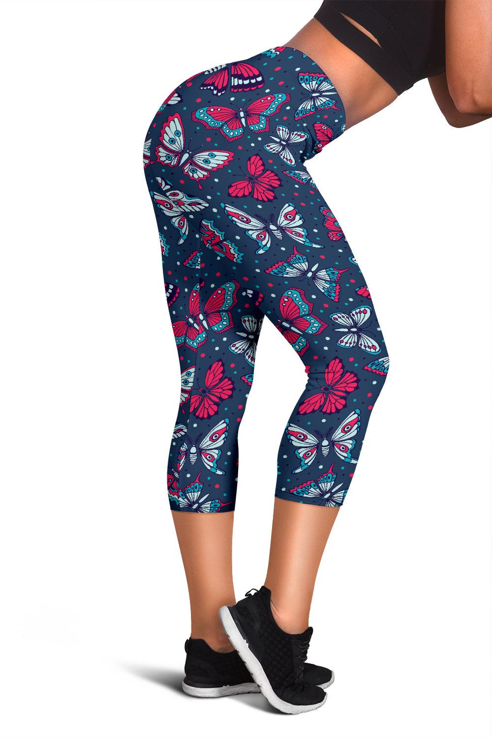 Butterfly Red Deep Blue Print Pattern Women Capris