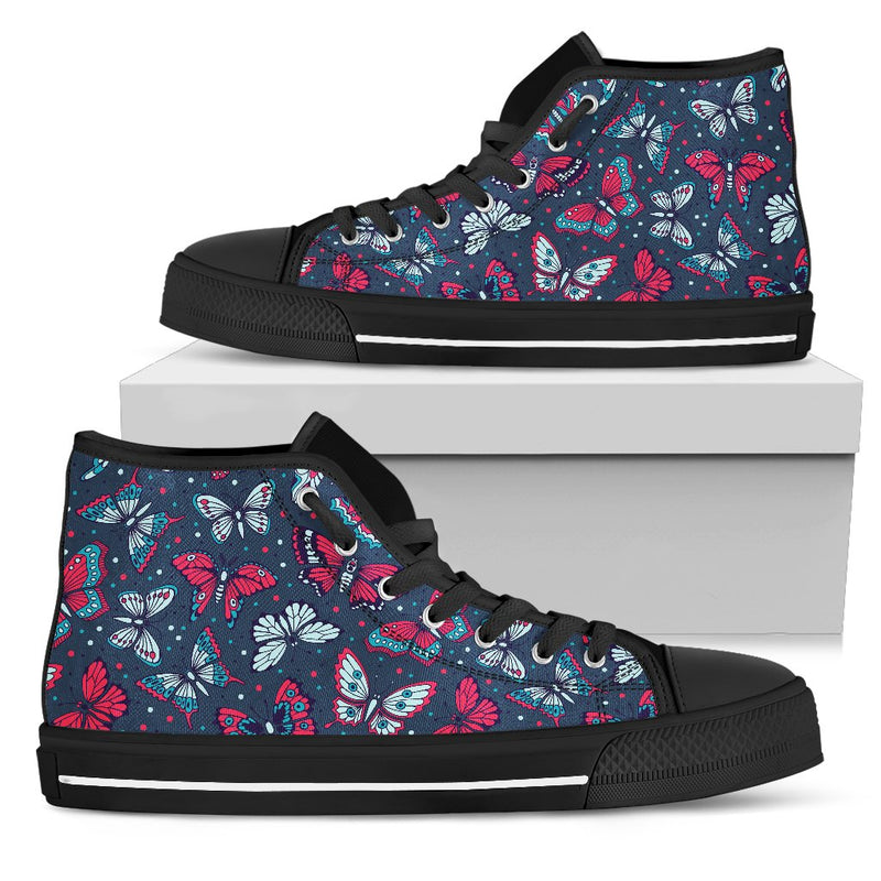 Butterfly Red Deep Blue Print Pattern Women High Top Shoes