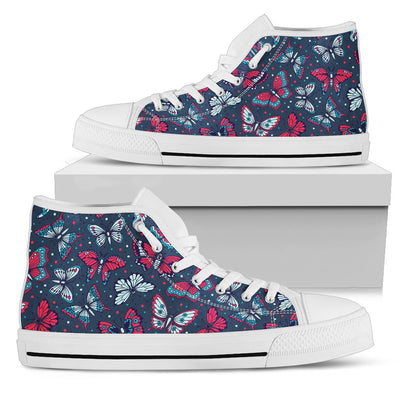 Butterfly Red Deep Blue Print Pattern Women High Top Shoes