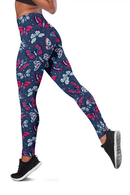 Butterfly Red Deep Blue Print Pattern Women Leggings