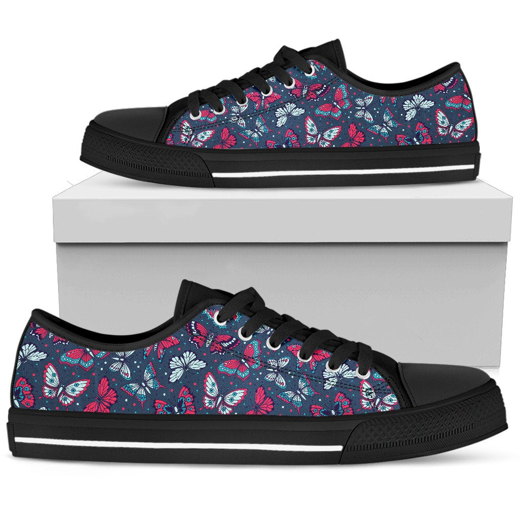 Butterfly Red Deep Blue Print Pattern Women Low Top Shoes