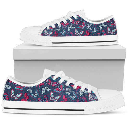 Butterfly Red Deep Blue Print Pattern Women Low Top Shoes