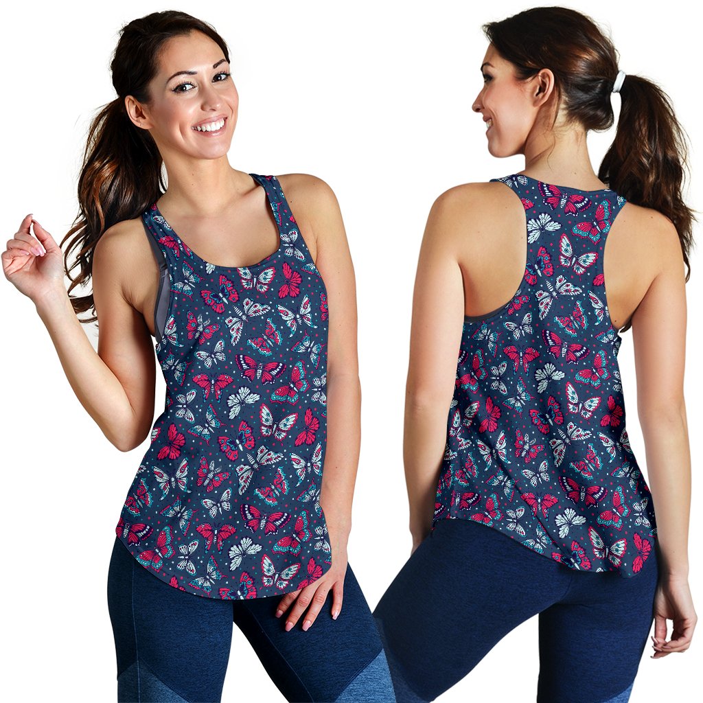 Butterfly Red Deep Blue Print Pattern Women Racerback Tank Top