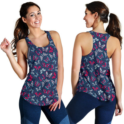 Butterfly Red Deep Blue Print Pattern Women Racerback Tank Top