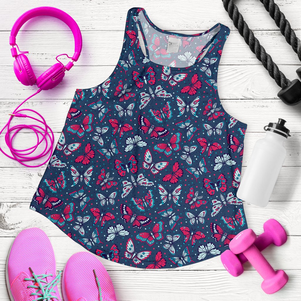 Butterfly Red Deep Blue Print Pattern Women Racerback Tank Top