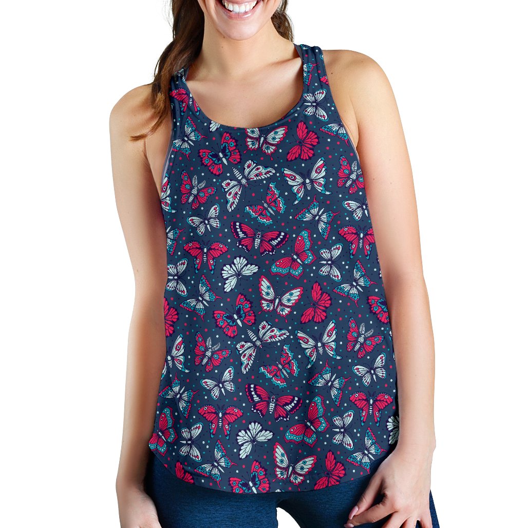 Butterfly Red Deep Blue Print Pattern Women Racerback Tank Top