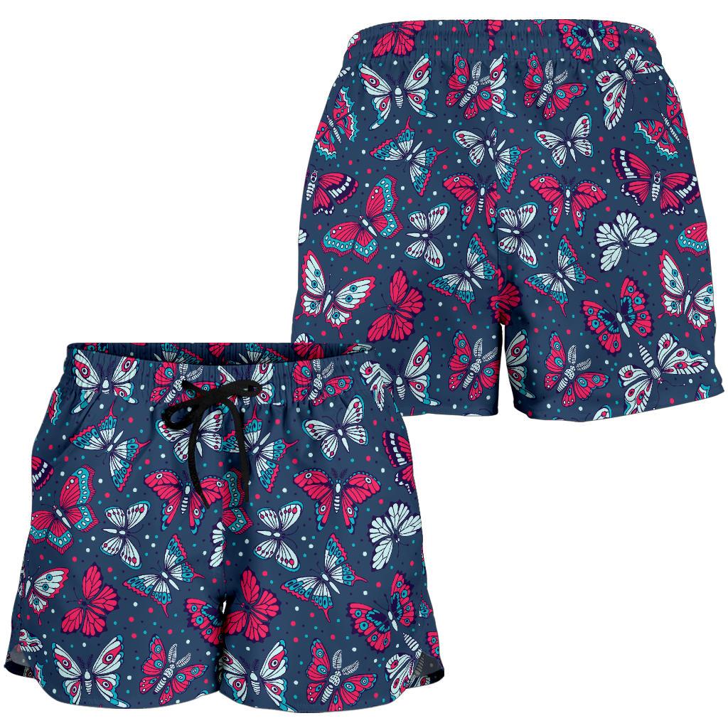 Butterfly Red Deep Blue Print Pattern Women Shorts-JTAMIGO.COM