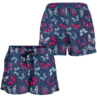 Butterfly Red Deep Blue Print Pattern Women Shorts-JTAMIGO.COM