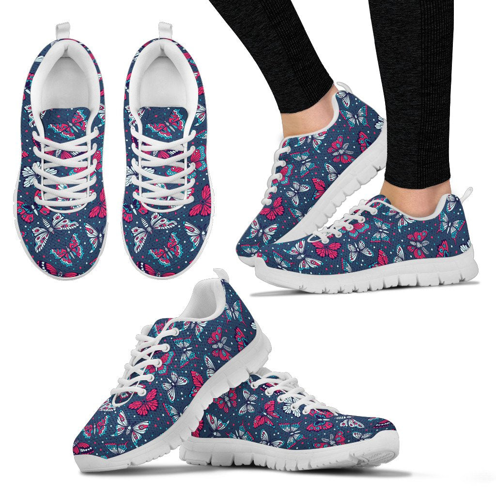 Butterfly Red Deep Blue Print Pattern Women Sneakers Shoes