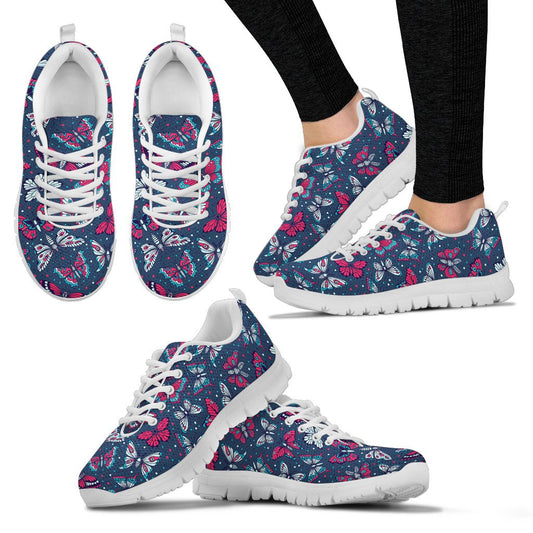 Butterfly Red Deep Blue Print Pattern Women Sneakers Shoes