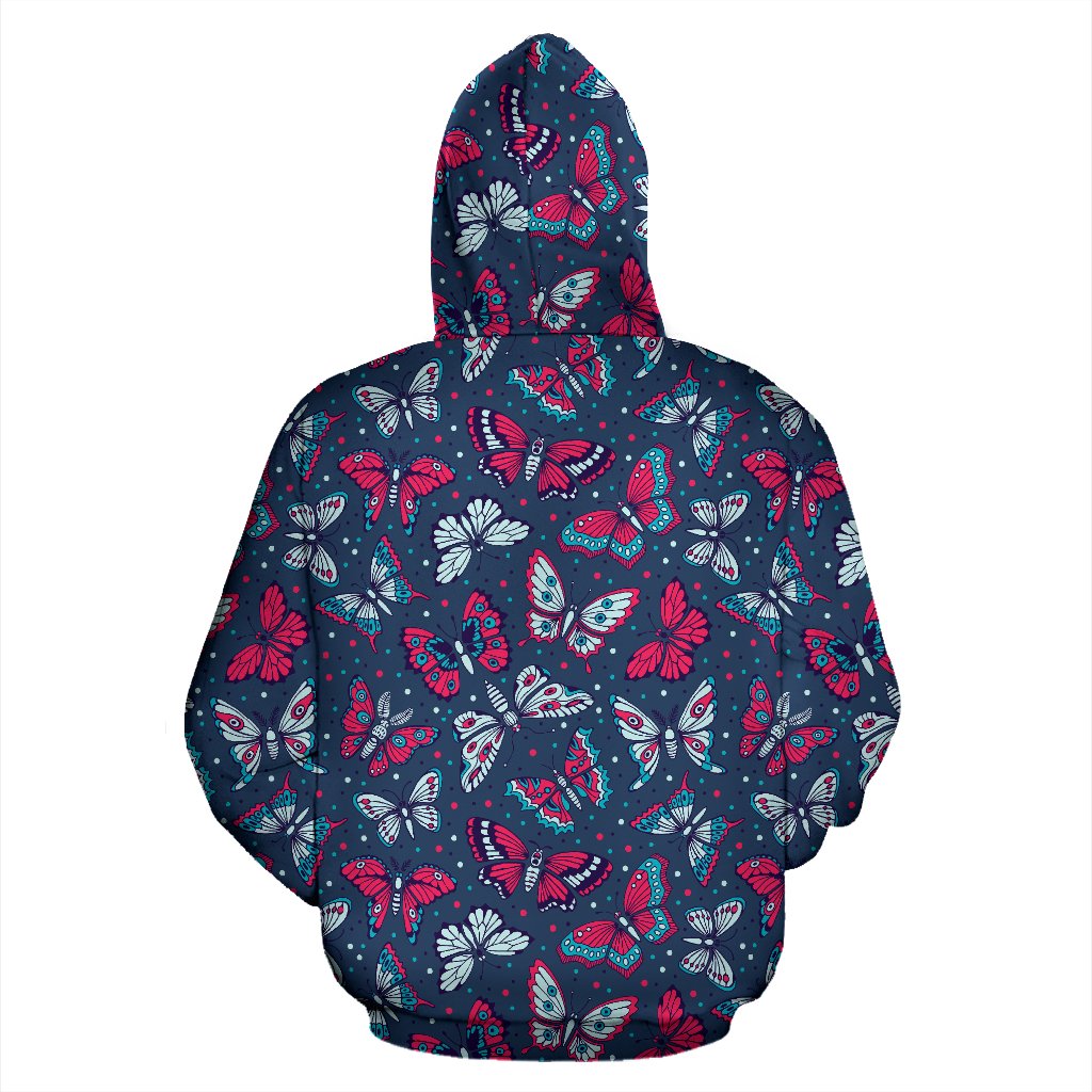 Butterfly Red Deep Blue Print Pattern Zip Up Hoodie