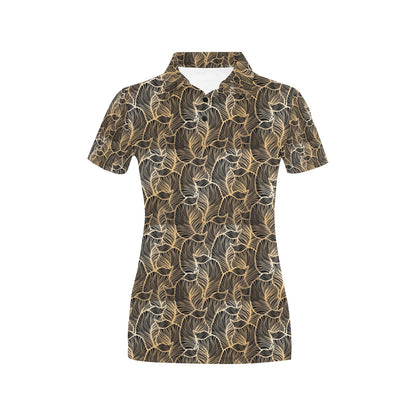 Elegant Gold leaf Print Women's Polo Shirt