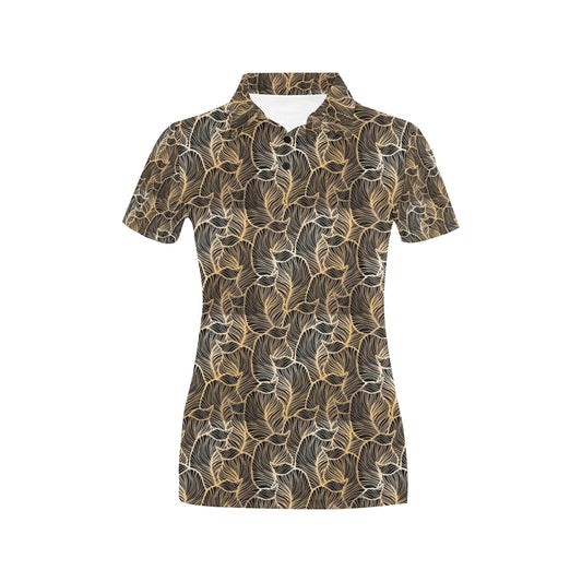 Elegant Gold leaf Print Women's Polo Shirt