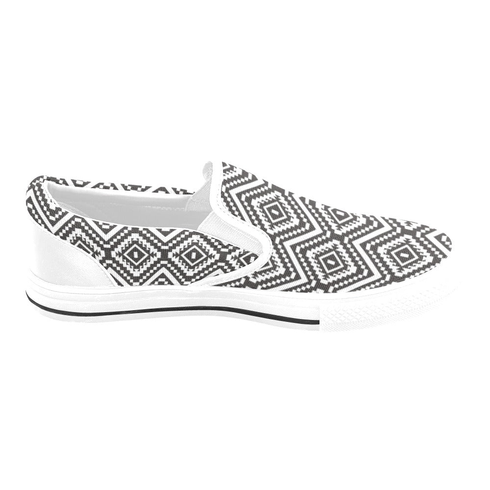 Tribal Pattern Print Design LKS303 White Slip Ons Canvas Women's Shoes