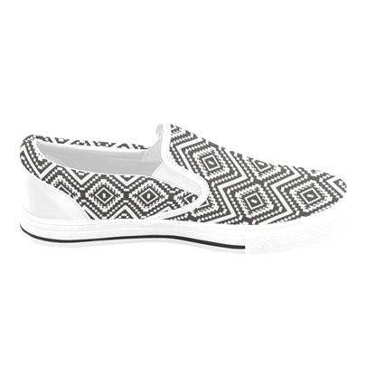 Tribal Pattern Print Design LKS303 White Slip Ons Canvas Women's Shoes