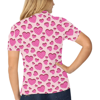 Heart Pink Pattern Print Design HE06 Women's Polo Shirt