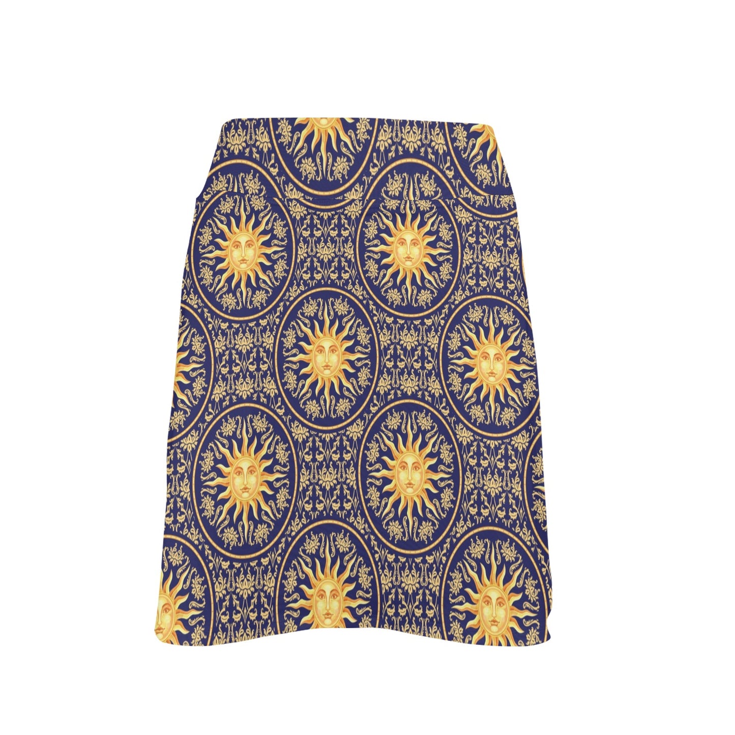 Celestial Gold Sun Face 17" Golf & Pickleball Skort with Pockets