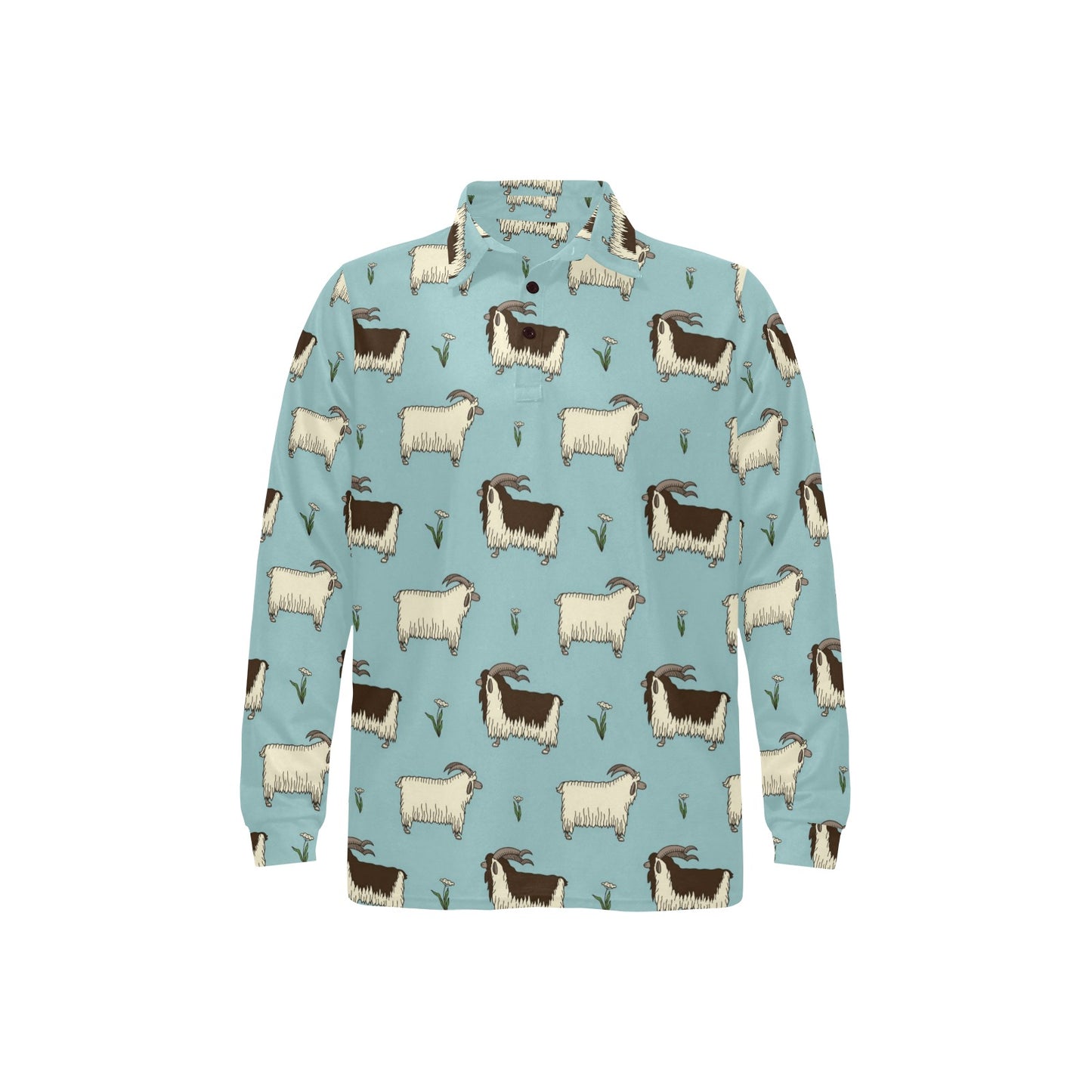 Goat Pattern Print Design 02 Long Sleeve Polo Shirt For Men's