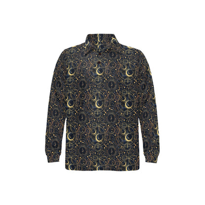 Celestial Pattern Print Design 04 Long Sleeve Polo Shirt For Men's