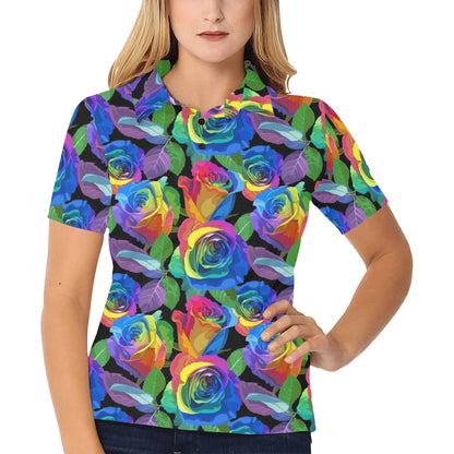 Rose Pattern Print Design RO02 Women's Polo Shirt